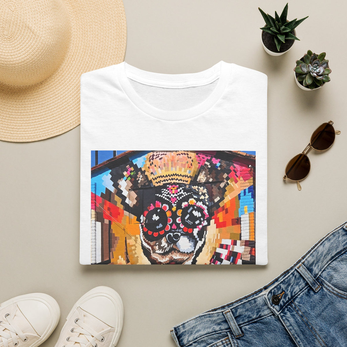 Dia de los Muertos Chihuahua Mural T-Shirt | Sugar Skull Dog Graphic Tee