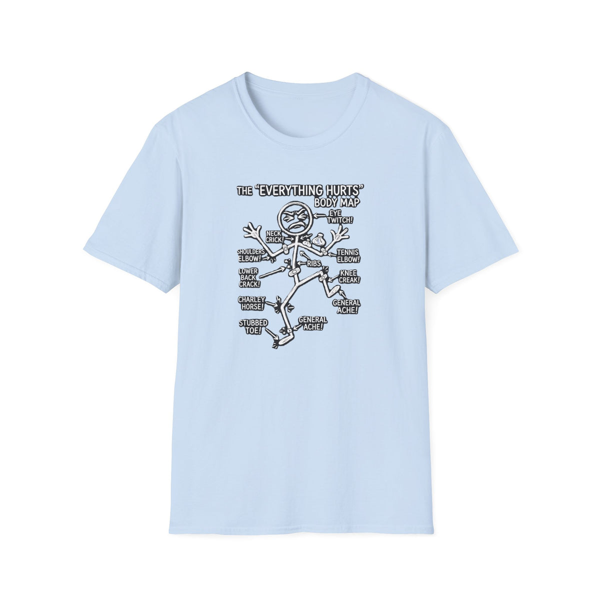 Everything Hurts Body Map Graphic Tee | Funny Getting Old & Back Pain T-Shirt