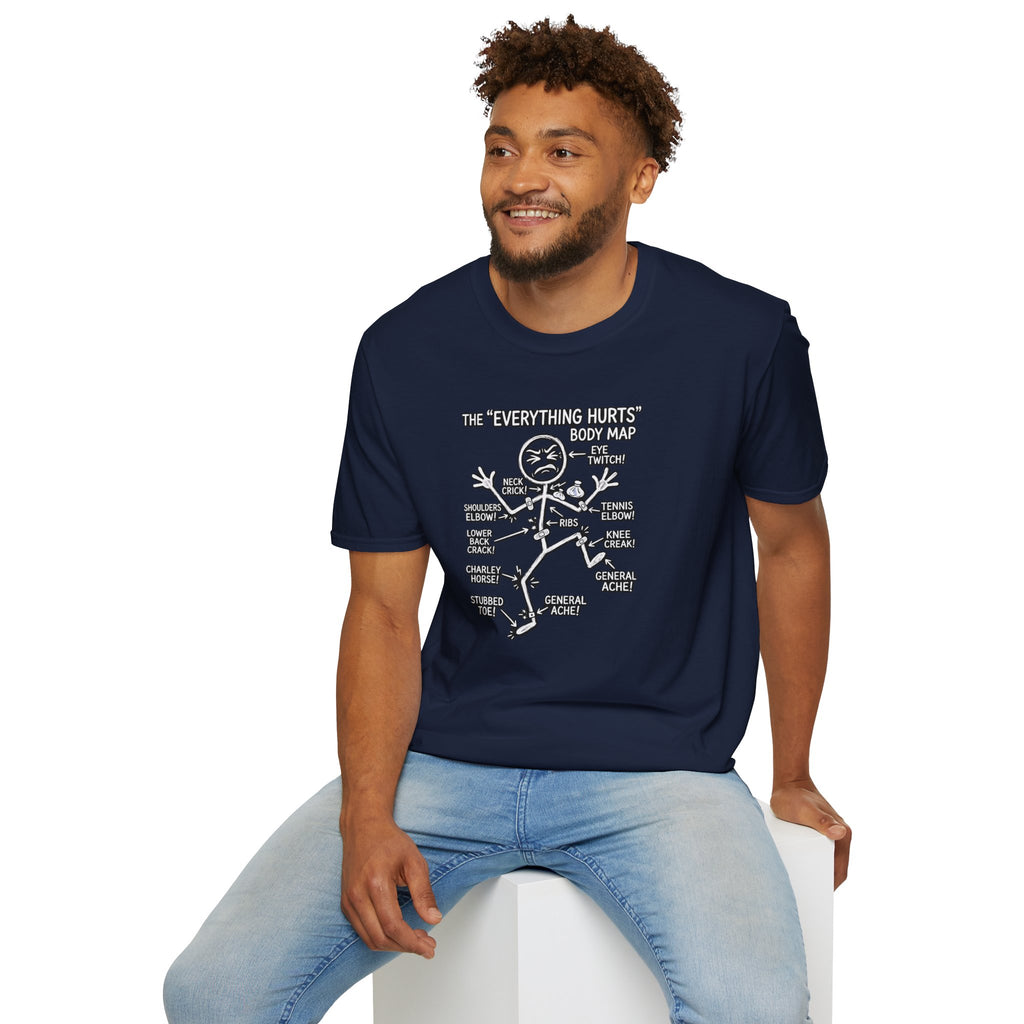 Everything Hurts Body Map Graphic Tee | Funny Getting Old & Back Pain T-Shirt
