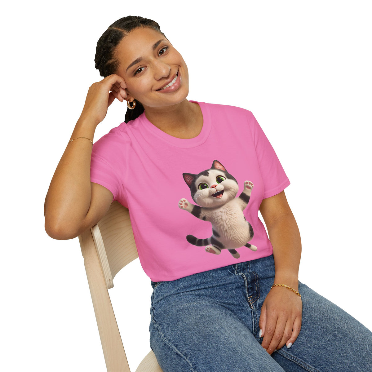 Jumping Cat Graphic Tee | Cute Chubby Tabby Kitten T-Shirt | 3D Animated Kitty Shirt | Whimsical Pet Lover Gift Apparel