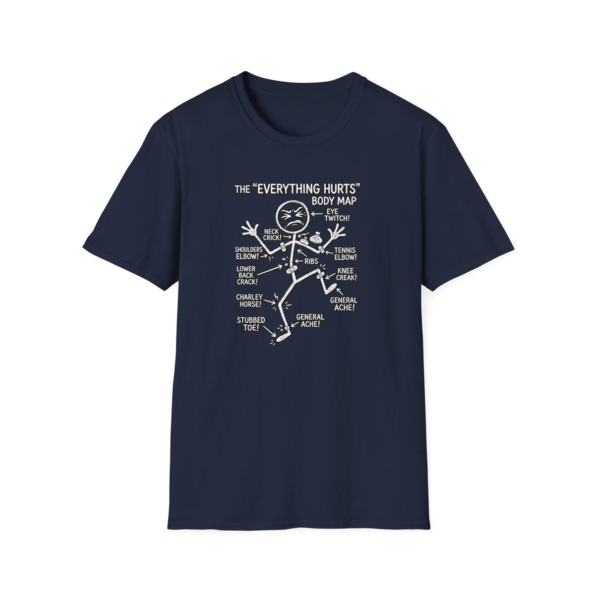 Everything Hurts Body Map Graphic Tee | Funny Getting Old & Back Pain T-Shirt