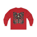Gothic Skull Cross Long Sleeve T-Shirt | Dark Floral filigree & Skull Graphic Tee | Vintage Goth Streetwear