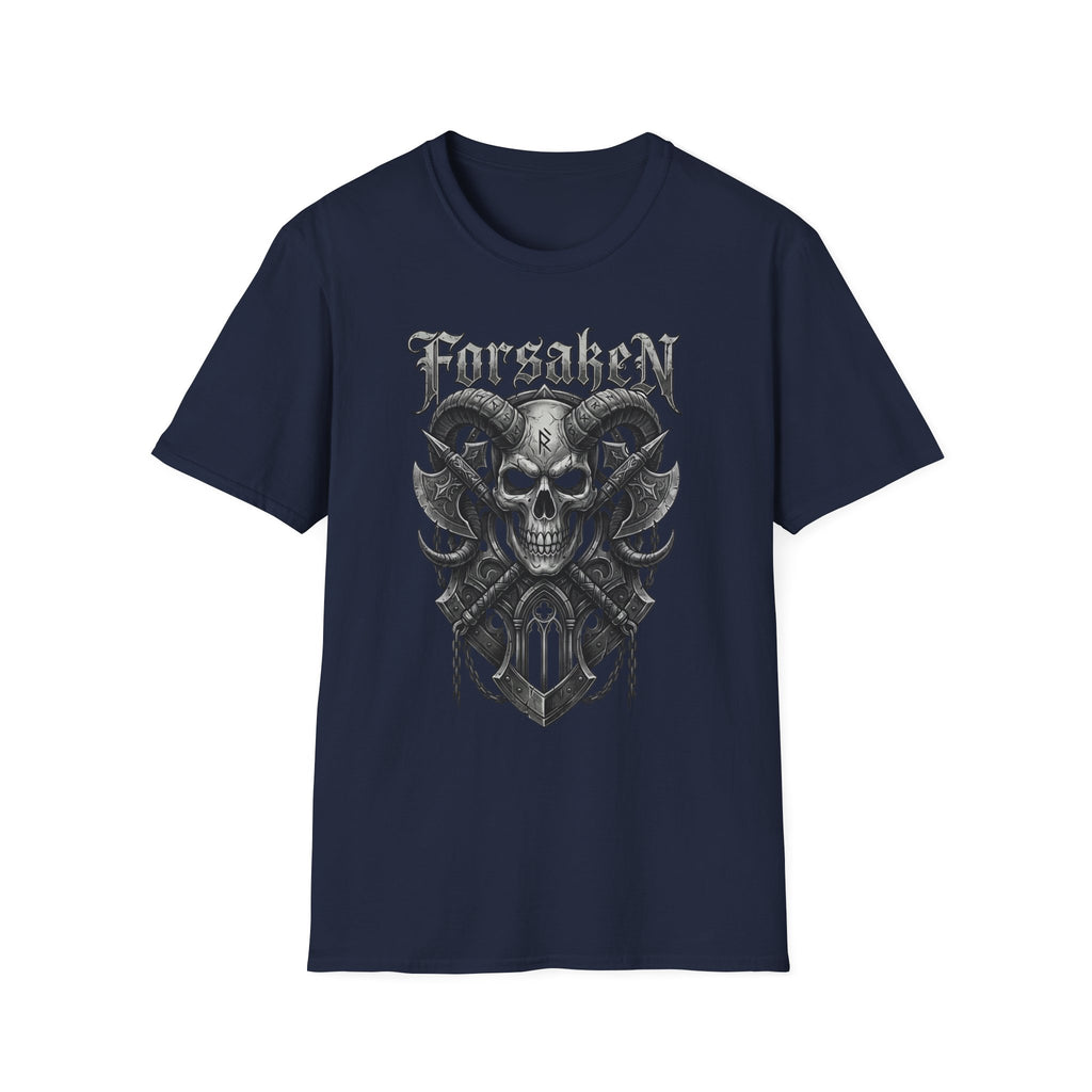 Forsaken Horned Skull Graphic Tee | Gothic Runes & Crossed Axes T-Shirt