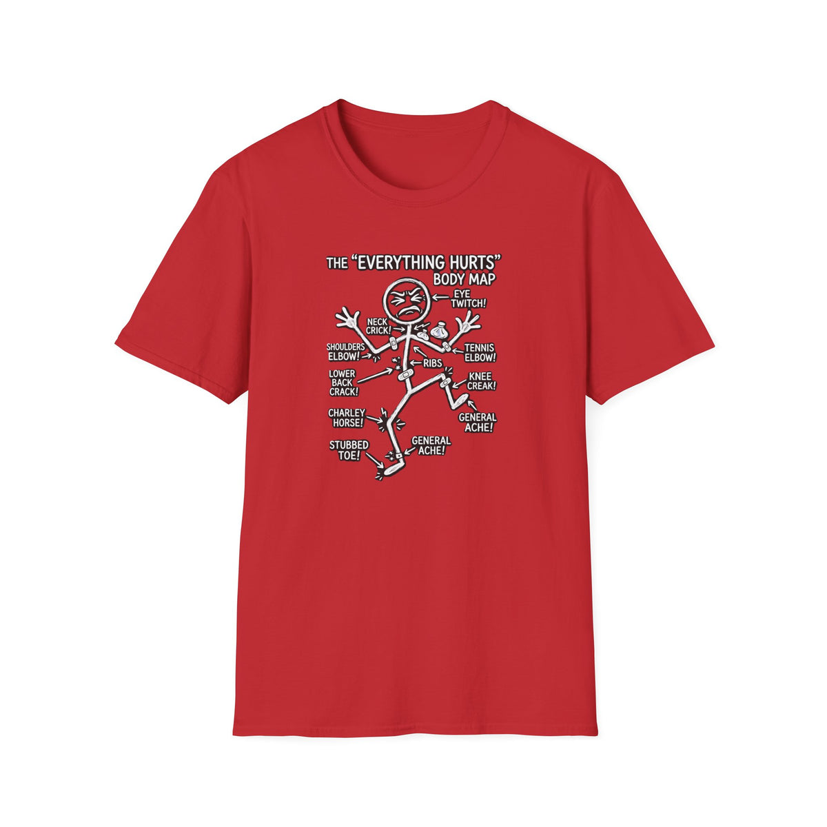 Everything Hurts Body Map Graphic Tee | Funny Getting Old & Back Pain T-Shirt