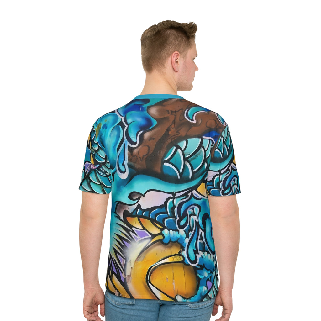 Japanese Blue Dragon Graffiti All-Over Print T-Shirt | Streetwear Graphic Tee