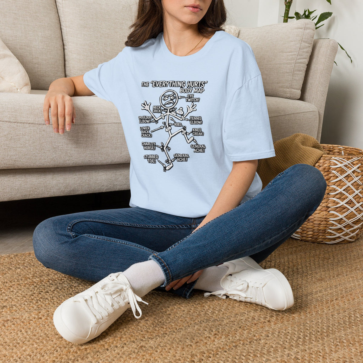 Everything Hurts Body Map Graphic Tee | Funny Getting Old & Back Pain T-Shirt