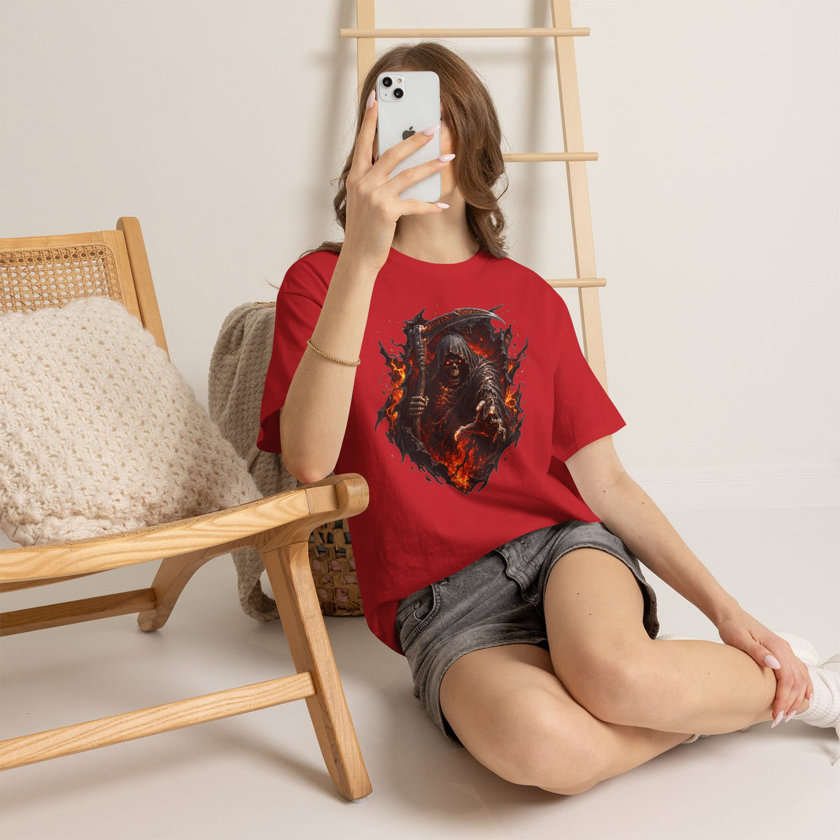 Fiery Grim Reaper Scythe T-Shirt | Gothic Skull Graphic Tee