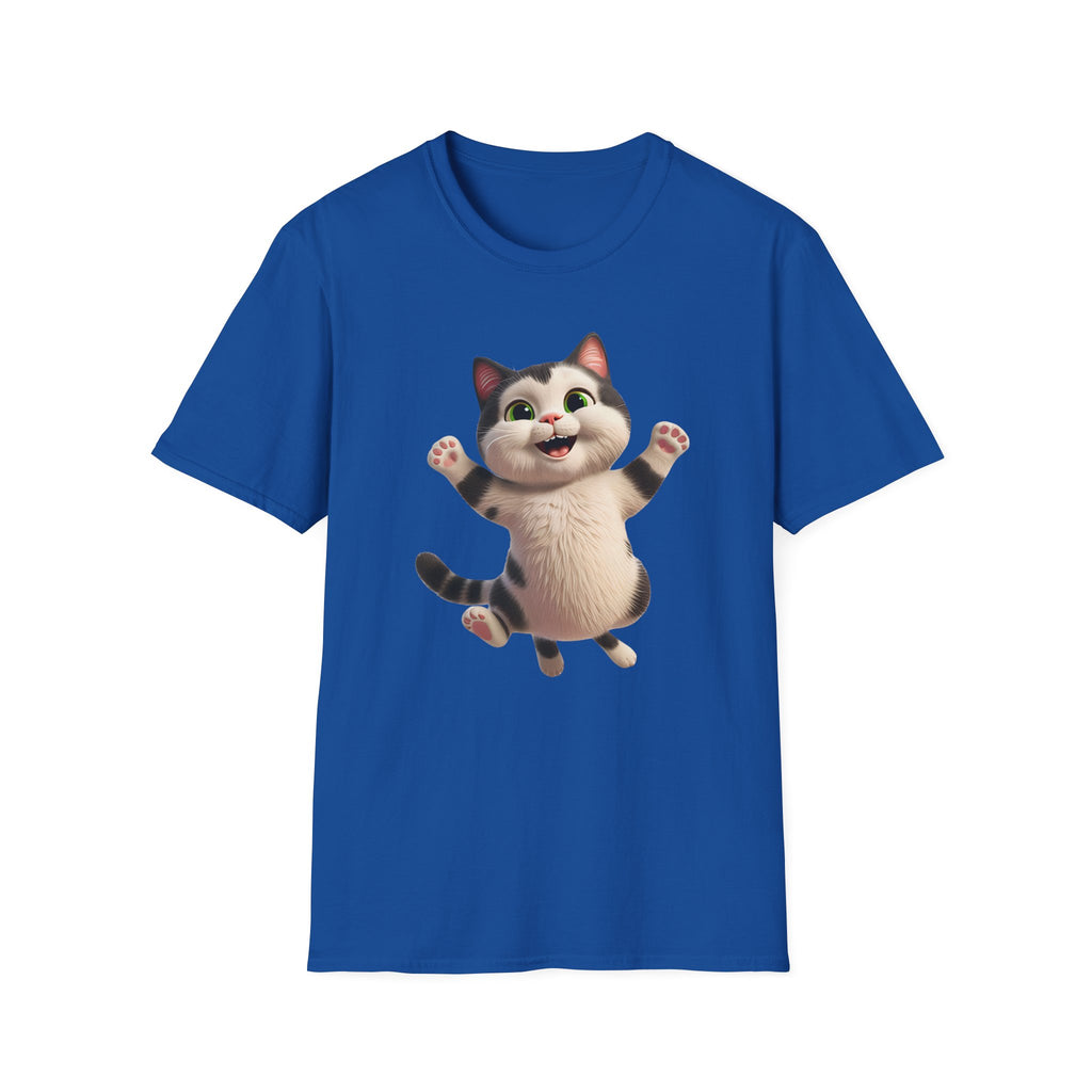 Jumping Cat Graphic Tee | Cute Chubby Tabby Kitten T-Shirt | 3D Animated Kitty Shirt | Whimsical Pet Lover Gift Apparel