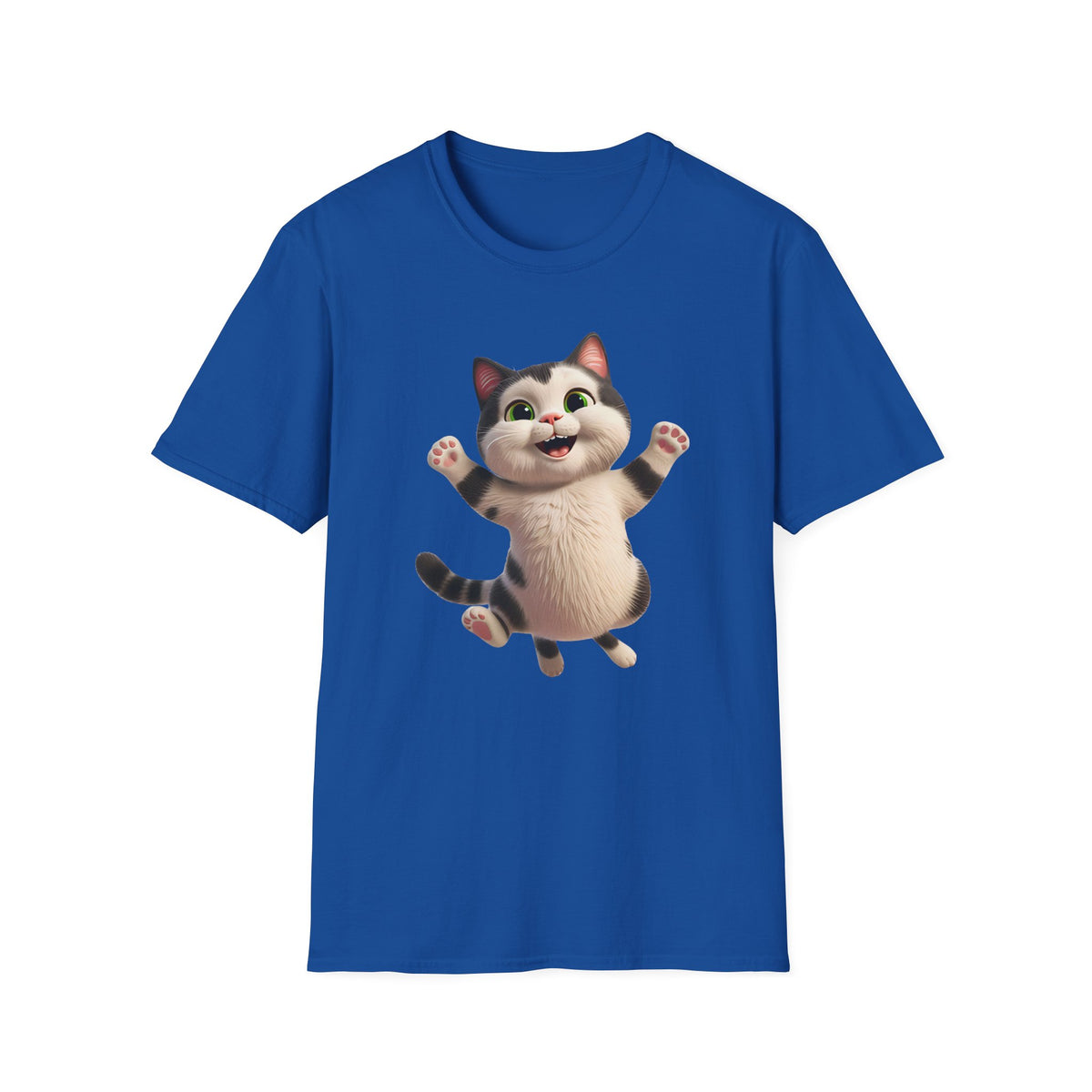 Jumping Cat Graphic Tee | Cute Chubby Tabby Kitten T-Shirt | 3D Animated Kitty Shirt | Whimsical Pet Lover Gift Apparel