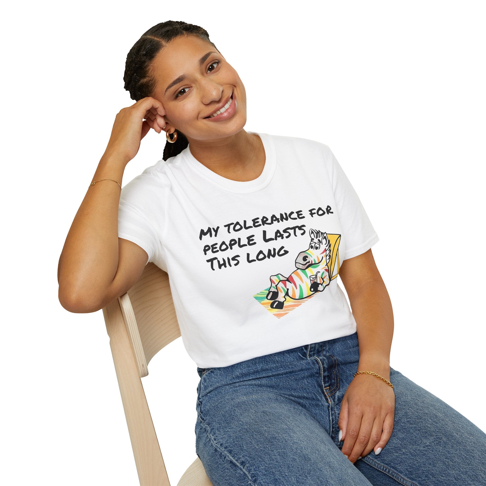 Funny Zebra T-Shirt, Sarcastic Shirt, My Tolerance For People Lasts This Long, Colorful Vintage Animal Graphic Tee