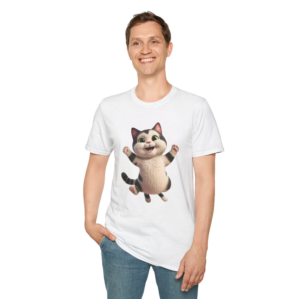 Jumping Cat Graphic Tee | Cute Chubby Tabby Kitten T-Shirt | 3D Animated Kitty Shirt | Whimsical Pet Lover Gift Apparel