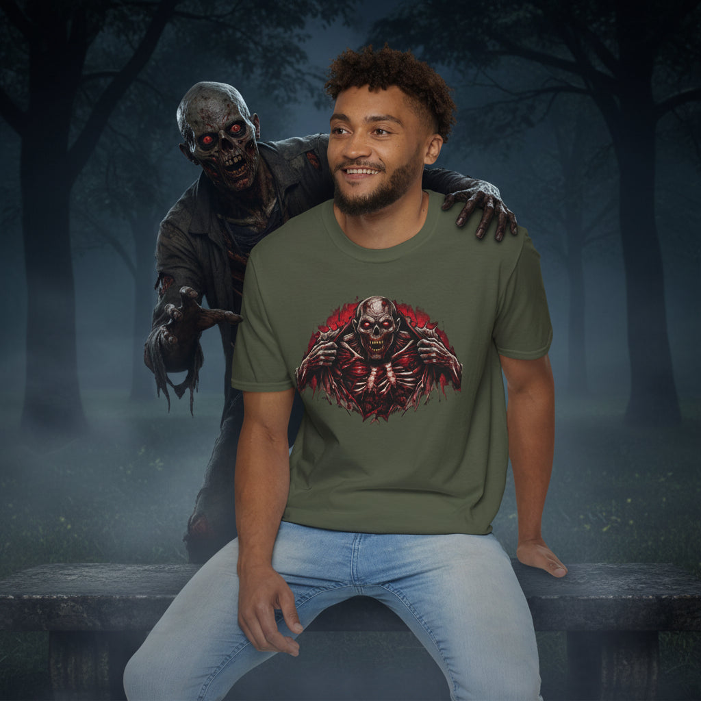Ripped Zombie Chest Dark Art Graphic T-Shirt