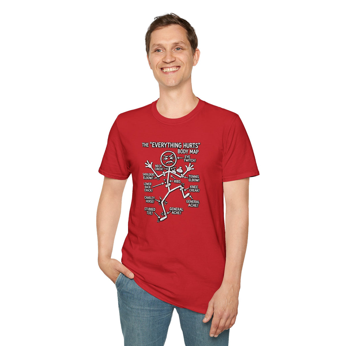 Everything Hurts Body Map Graphic Tee | Funny Getting Old & Back Pain T-Shirt