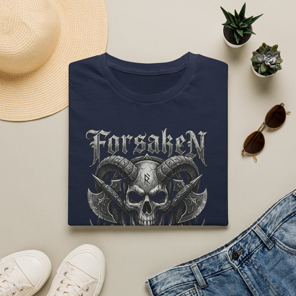Forsaken Horned Skull Graphic Tee | Gothic Runes & Crossed Axes T-Shirt