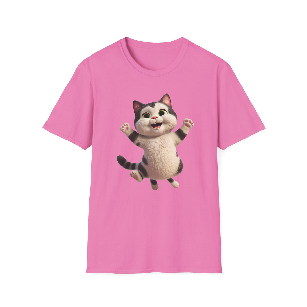 Jumping Cat Graphic Tee | Cute Chubby Tabby Kitten T-Shirt | 3D Animated Kitty Shirt | Whimsical Pet Lover Gift Apparel