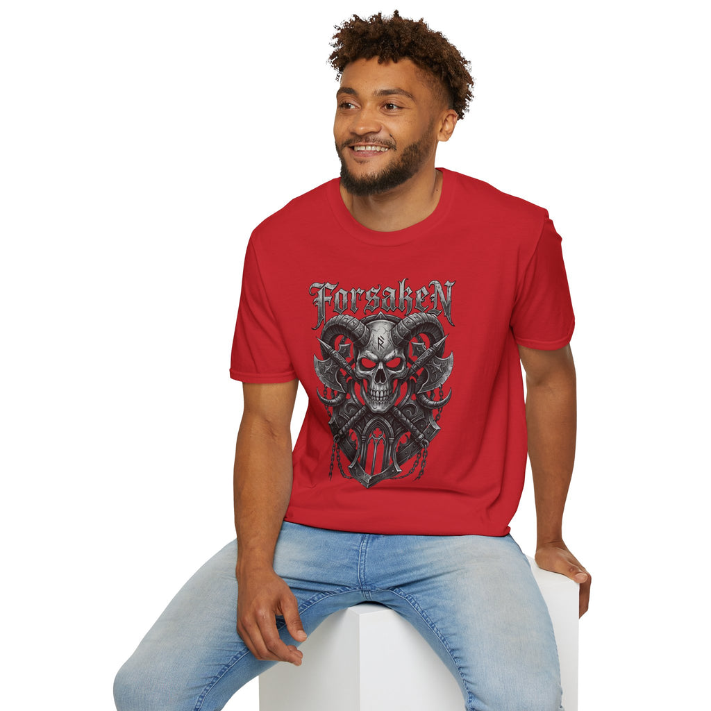 Forsaken Horned Skull Graphic Tee | Gothic Runes & Crossed Axes T-Shirt