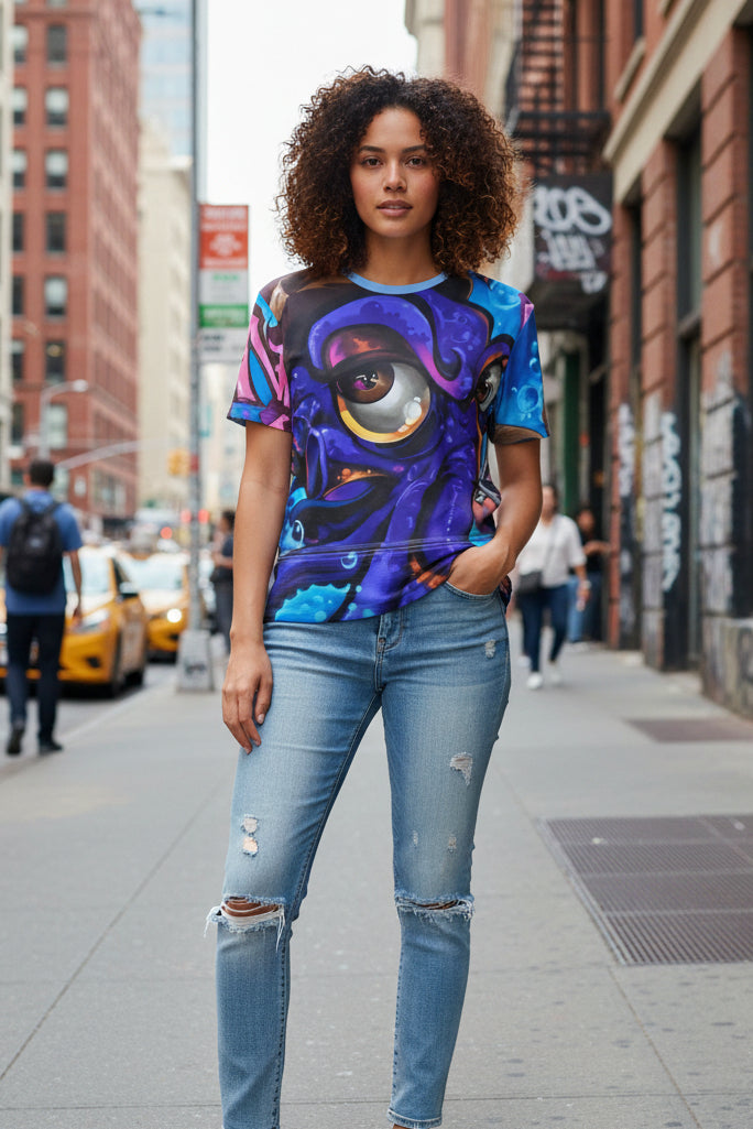 Purple Octopus Graffiti All-Over Print T-Shirt