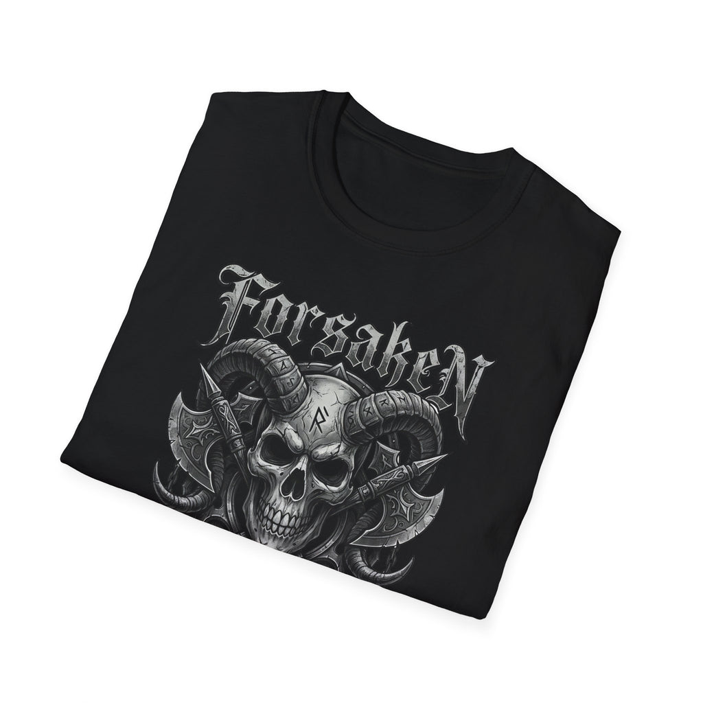 Forsaken Horned Skull Graphic Tee | Gothic Runes & Crossed Axes T-Shirt