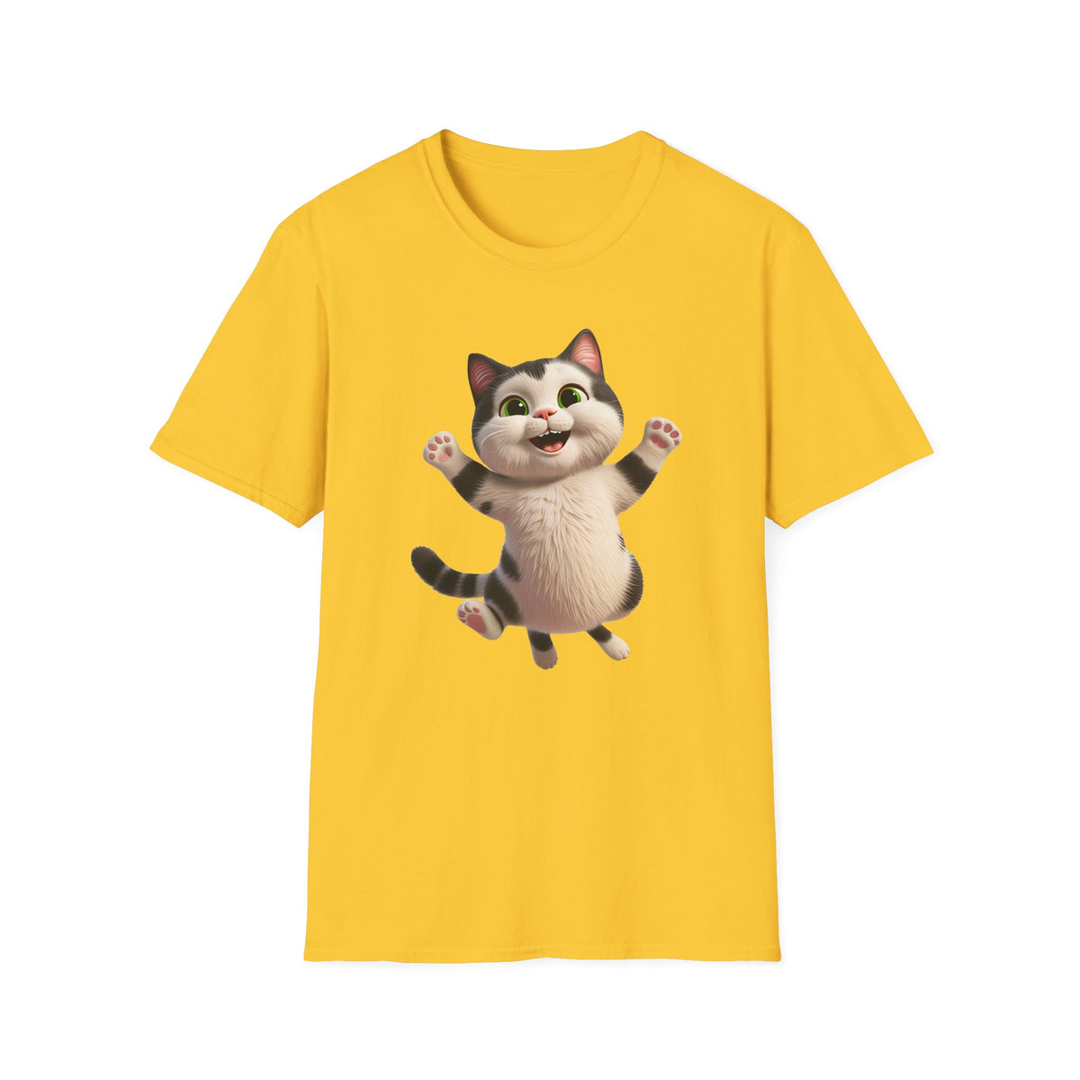 Jumping Cat Graphic Tee | Cute Chubby Tabby Kitten T-Shirt | 3D Animated Kitty Shirt | Whimsical Pet Lover Gift Apparel