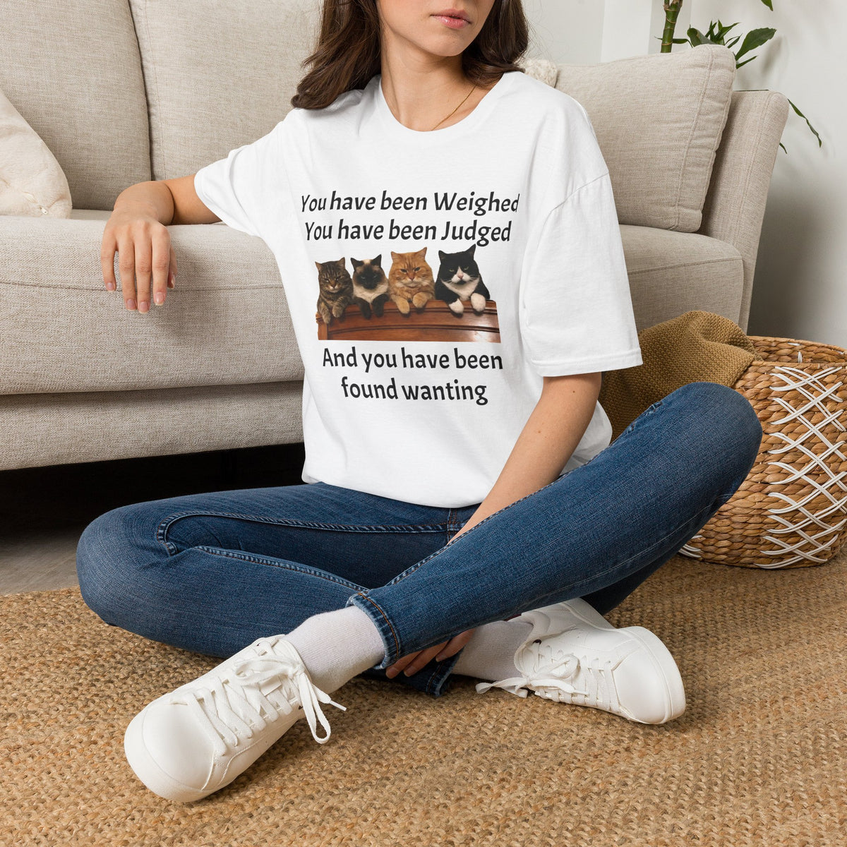Judging Cats Graphic Tee | You Have Been Weighed Judged Found Wanting | Funny Sarcastic Cat T-Shirt | Funny Cat Lover Gift
