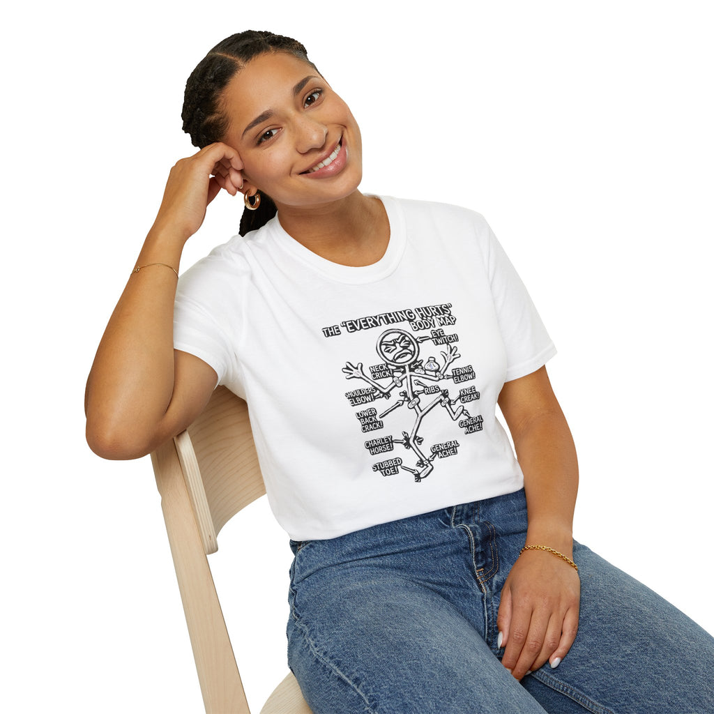 Everything Hurts Body Map Graphic Tee | Funny Getting Old & Back Pain T-Shirt