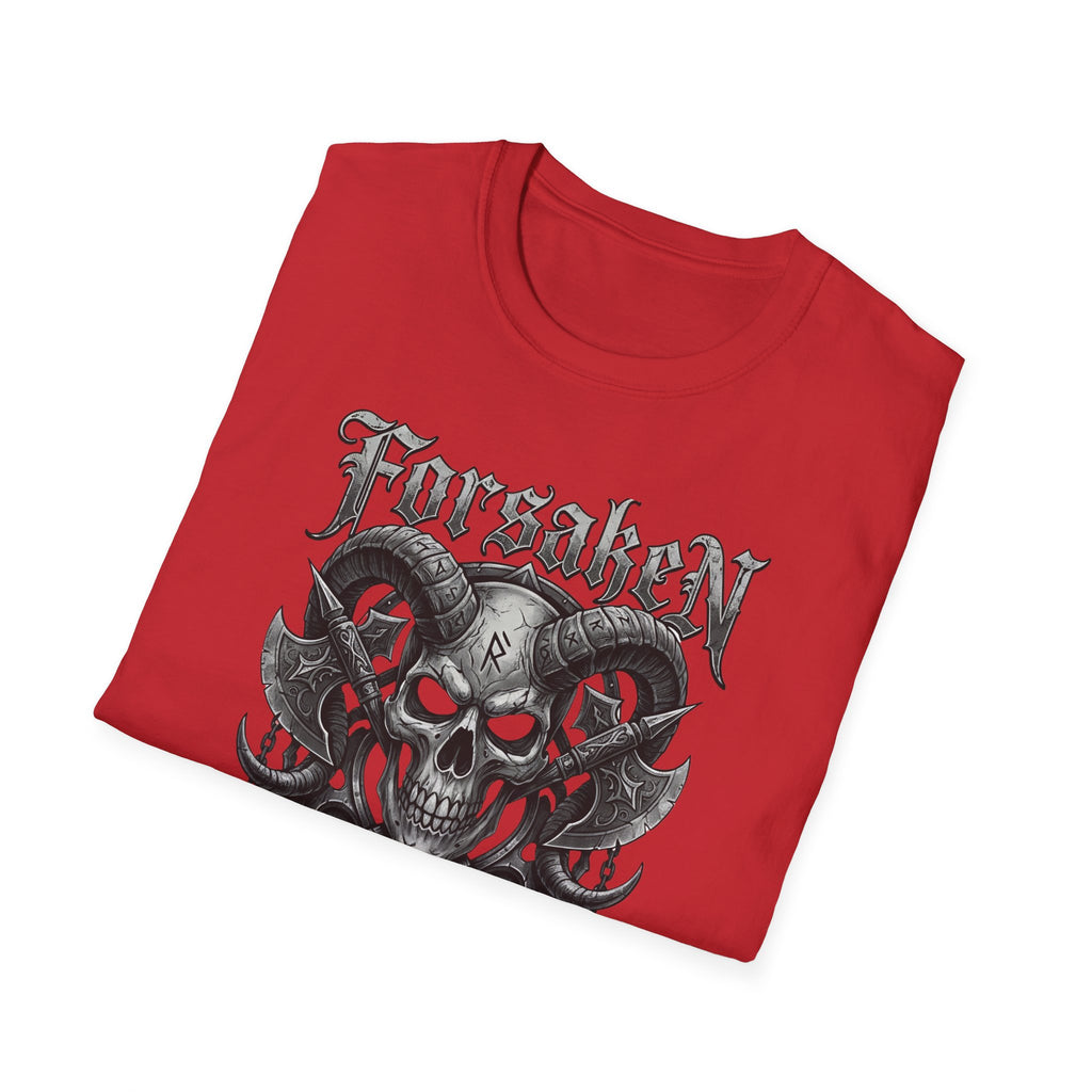 Forsaken Horned Skull Graphic Tee | Gothic Runes & Crossed Axes T-Shirt