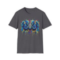 Praying Grim Reaper Graphic Tee | Colorful Paint Drip Twin Skulls T-Shirt | Gothic Graffiti Streetwear | Dark Aesthetic Angel Wings Shirt