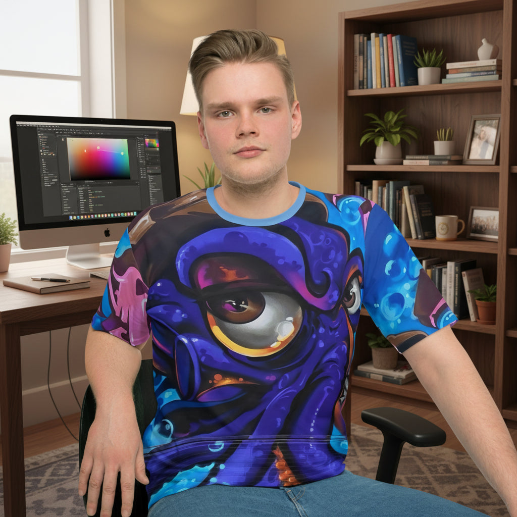 Purple Octopus Graffiti All-Over Print T-Shirt