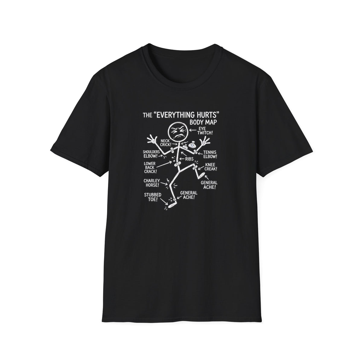 Everything Hurts Body Map Graphic Tee | Funny Getting Old & Back Pain T-Shirt