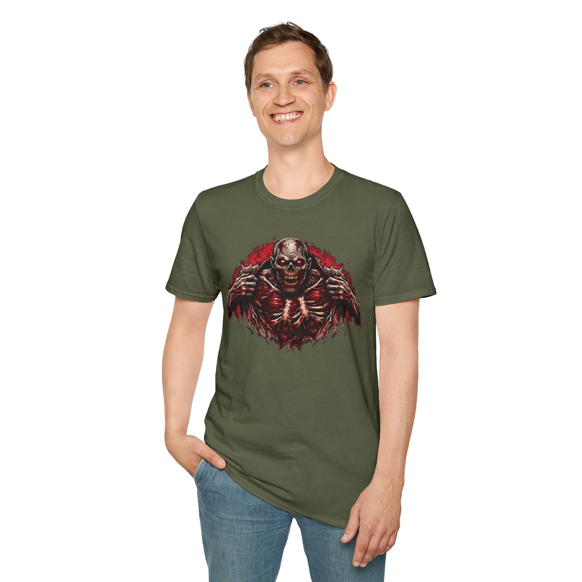 Ripped Zombie Chest Dark Art Graphic T-Shirt