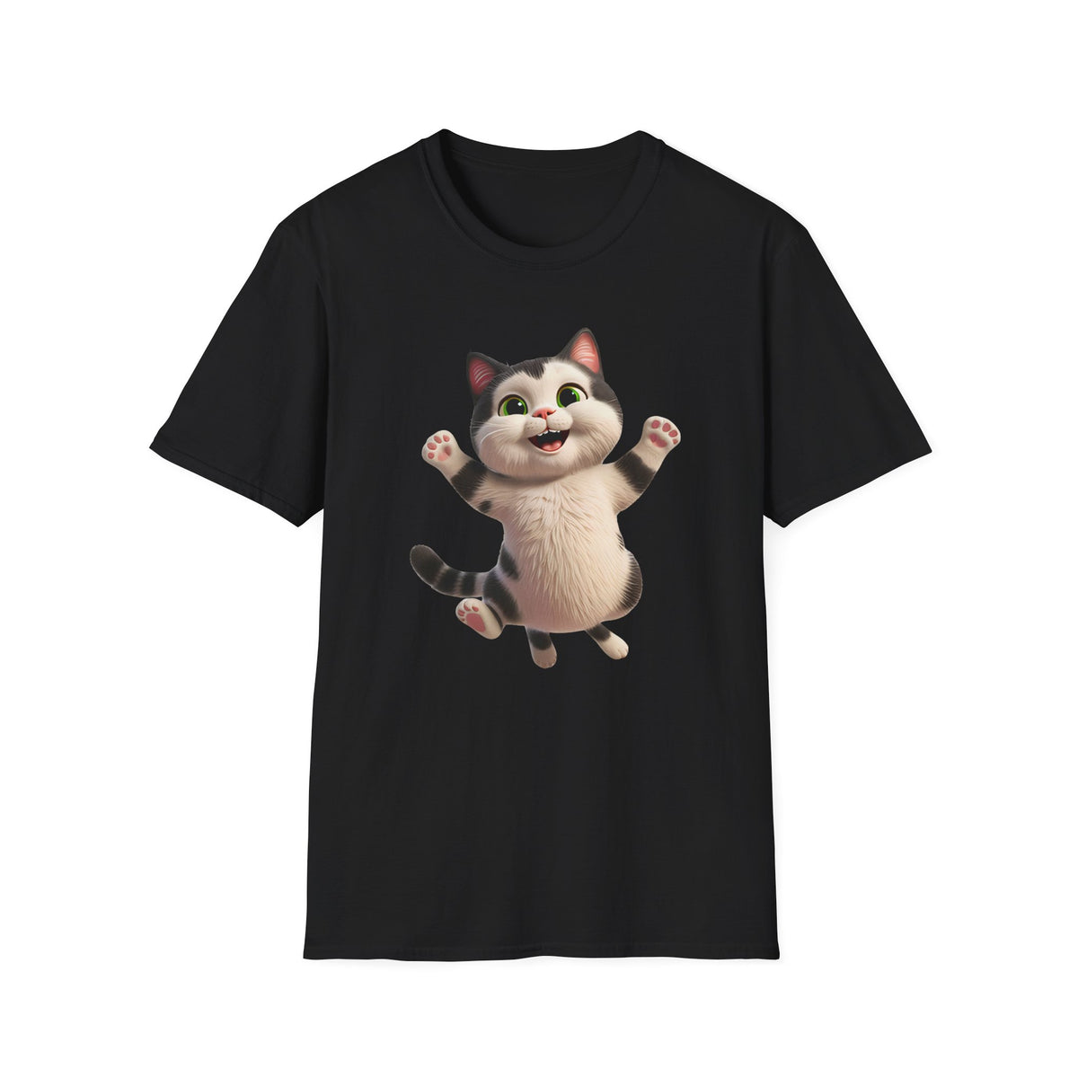 Jumping Cat Graphic Tee | Cute Chubby Tabby Kitten T-Shirt | 3D Animated Kitty Shirt | Whimsical Pet Lover Gift Apparel
