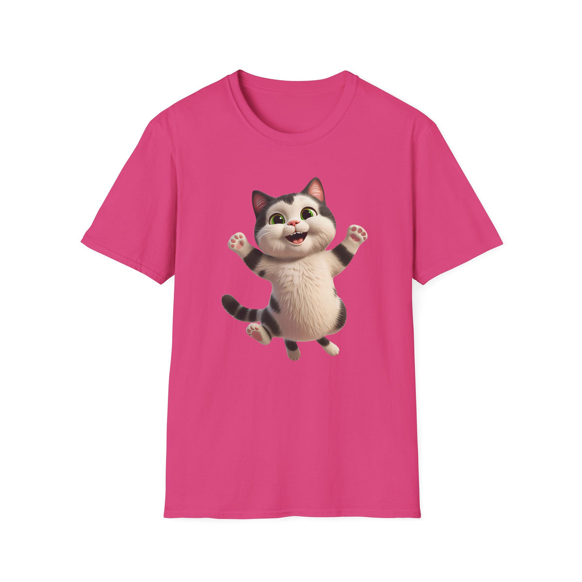 Jumping Cat Graphic Tee | Cute Chubby Tabby Kitten T-Shirt | 3D Animated Kitty Shirt | Whimsical Pet Lover Gift Apparel
