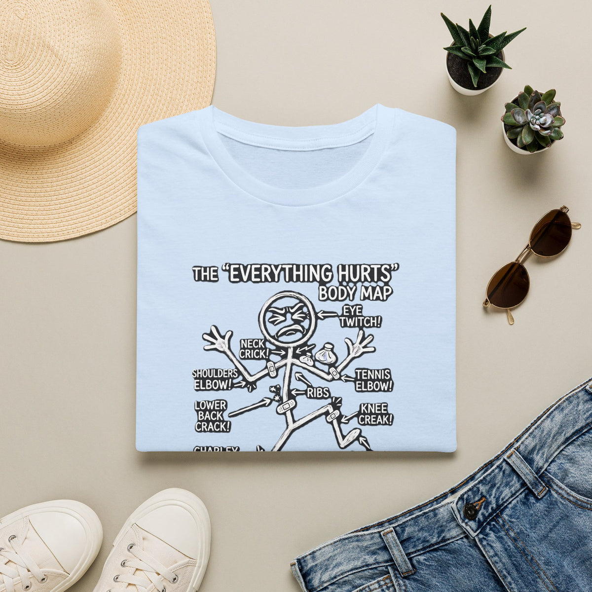Everything Hurts Body Map Graphic Tee | Funny Getting Old & Back Pain T-Shirt
