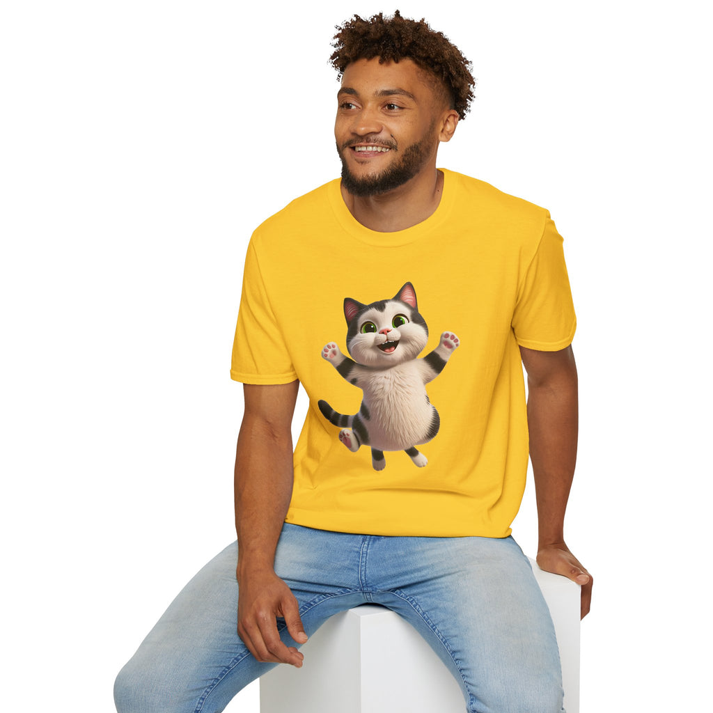 Jumping Cat Graphic Tee | Cute Chubby Tabby Kitten T-Shirt | 3D Animated Kitty Shirt | Whimsical Pet Lover Gift Apparel