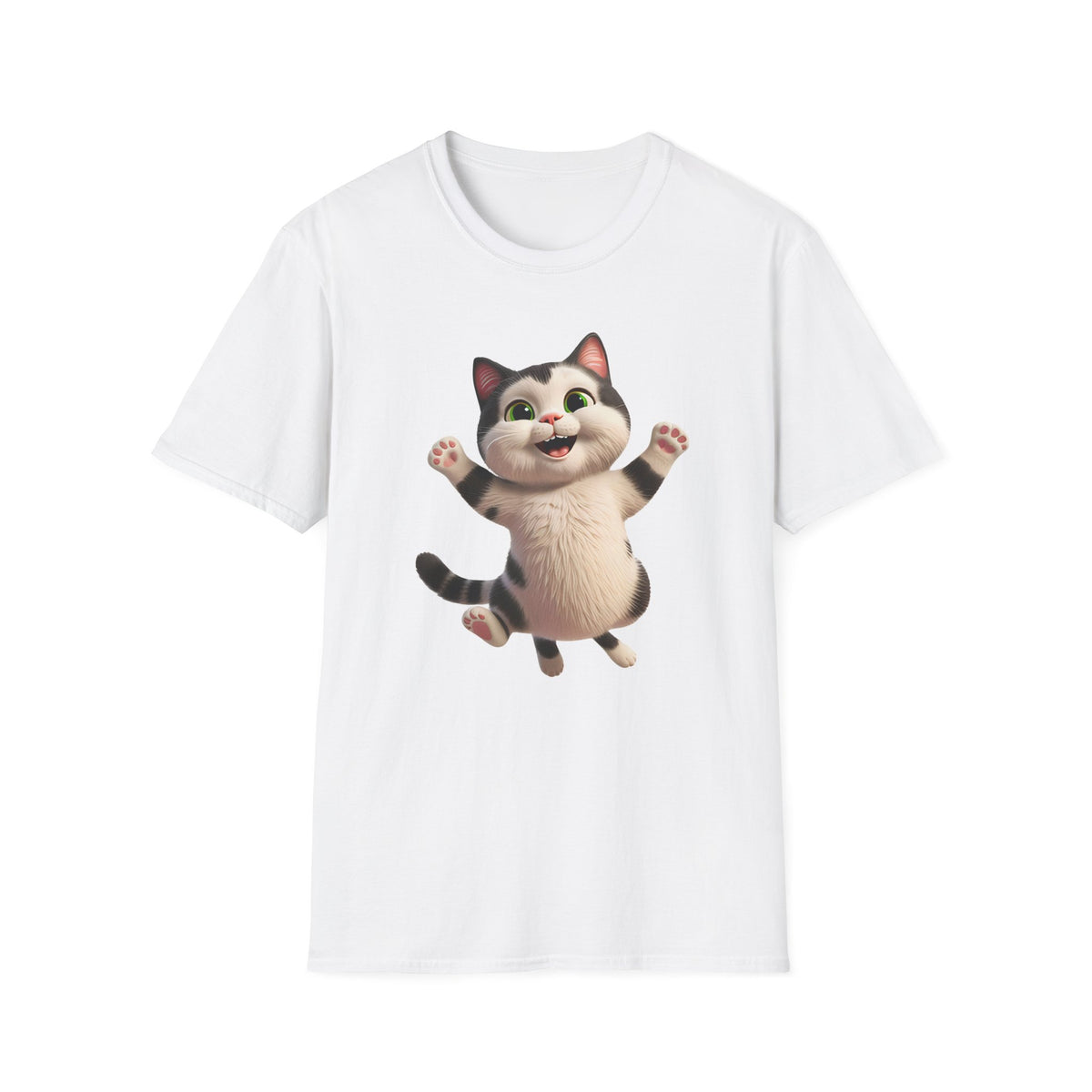 Jumping Cat Graphic Tee | Cute Chubby Tabby Kitten T-Shirt | 3D Animated Kitty Shirt | Whimsical Pet Lover Gift Apparel