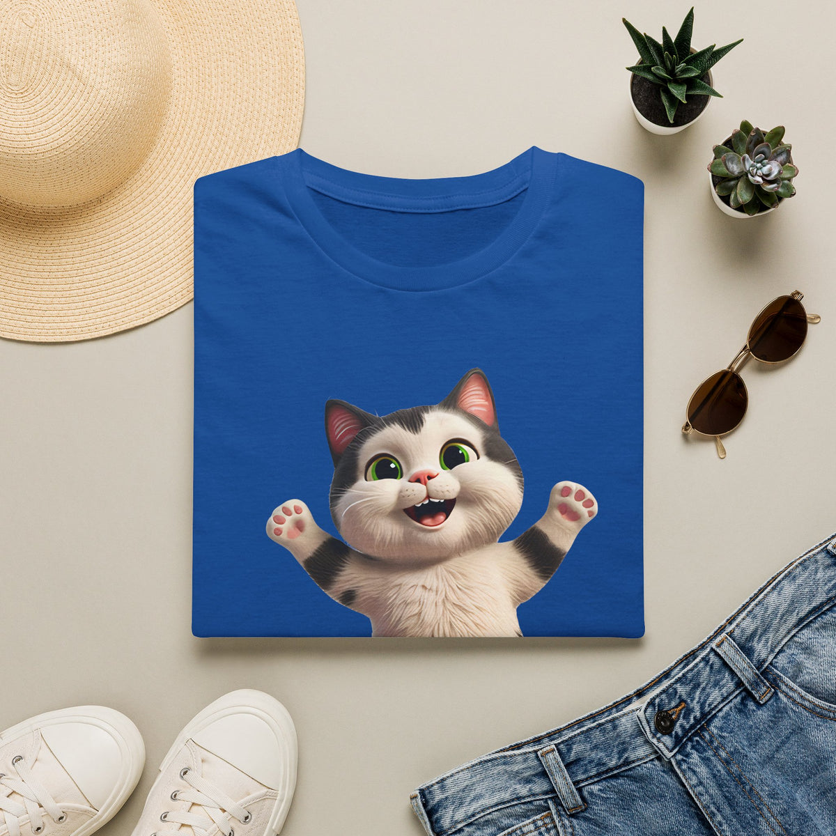 Jumping Cat Graphic Tee | Cute Chubby Tabby Kitten T-Shirt | 3D Animated Kitty Shirt | Whimsical Pet Lover Gift Apparel