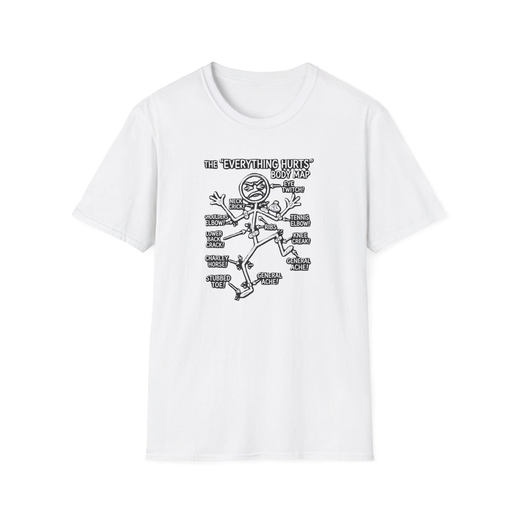 Everything Hurts Body Map Graphic Tee | Funny Getting Old & Back Pain T-Shirt