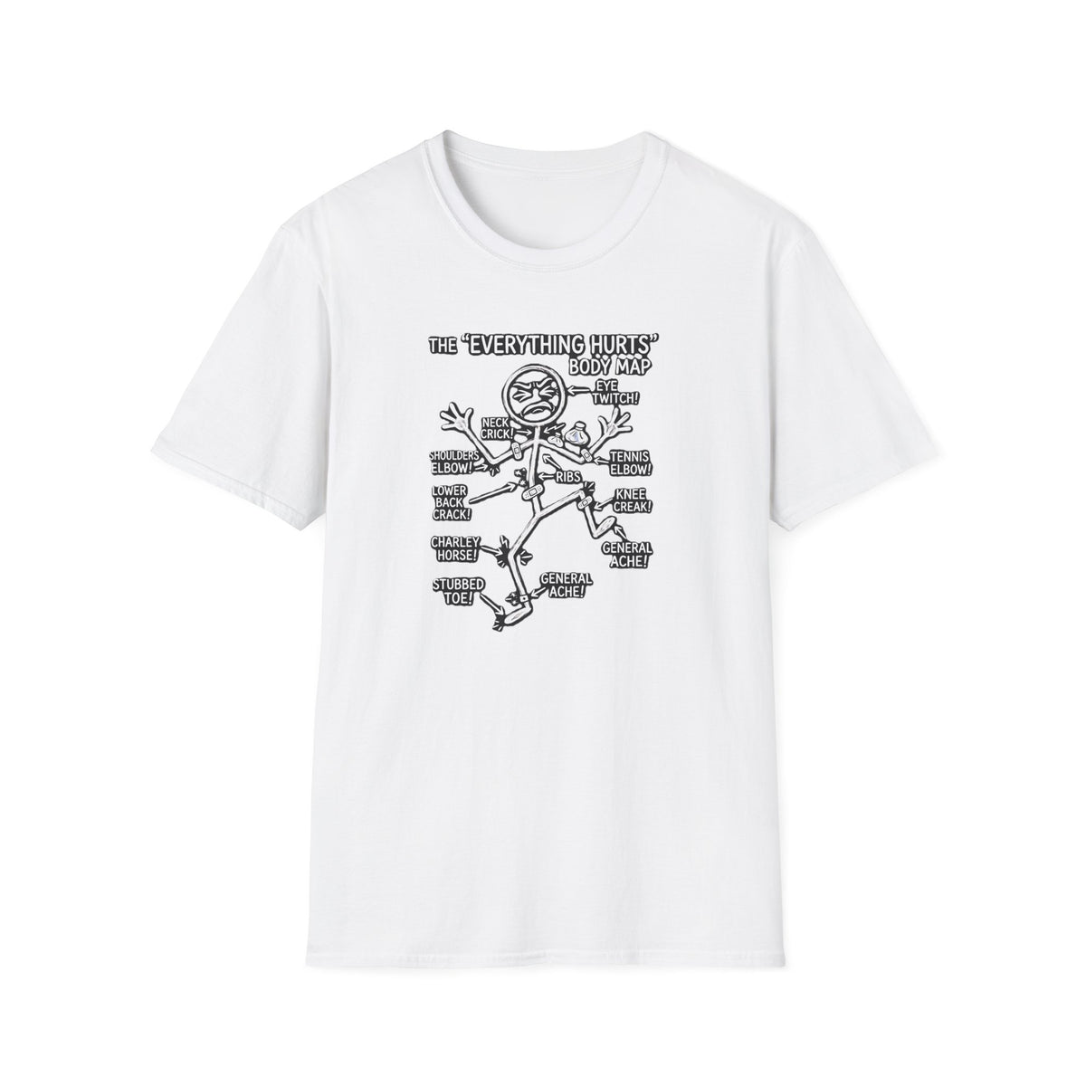 Everything Hurts Body Map Graphic Tee | Funny Getting Old & Back Pain T-Shirt