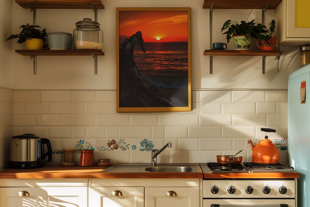 Fiery Sunset Ocean Driftwood Fine Art Print