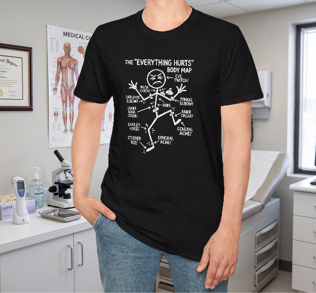 Everything Hurts Body Map Graphic Tee | Funny Getting Old & Back Pain T-Shirt