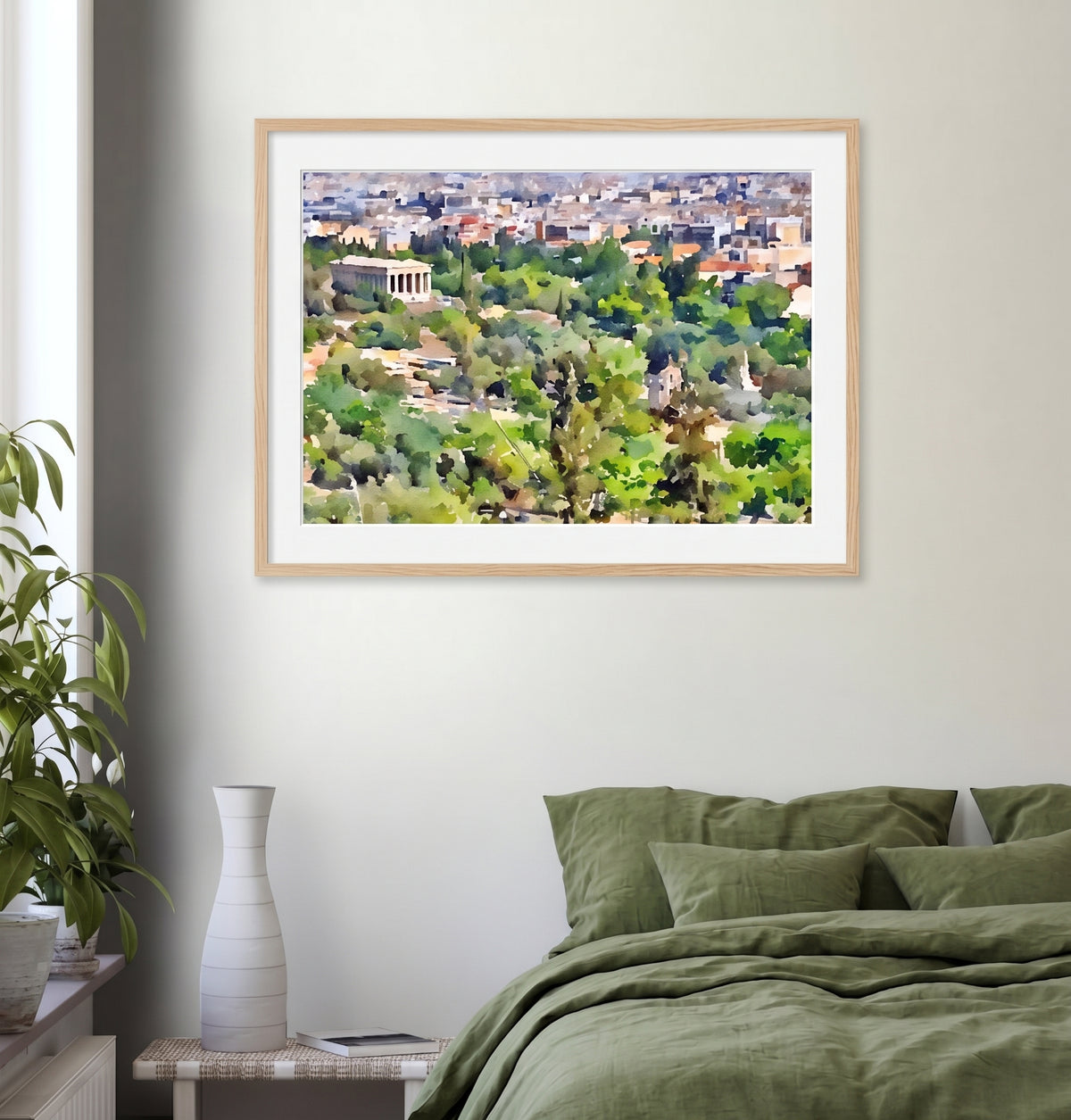 Athens Watercolor Print - Greek Watercolor Fine Art Print - Scenic Landscape - Watercolor Art - Greek Cityscape, Travel Art