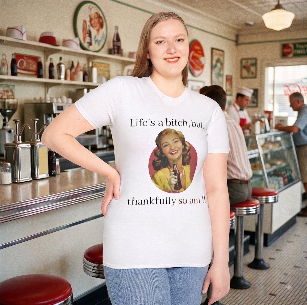 Life's a Bitch So Am I T-Shirt, Sassy Attitude Tee, Funny Profanity Quote Shirt, Retro Vintage Pinup Girl Graphic, Gift for Her, 50s Style