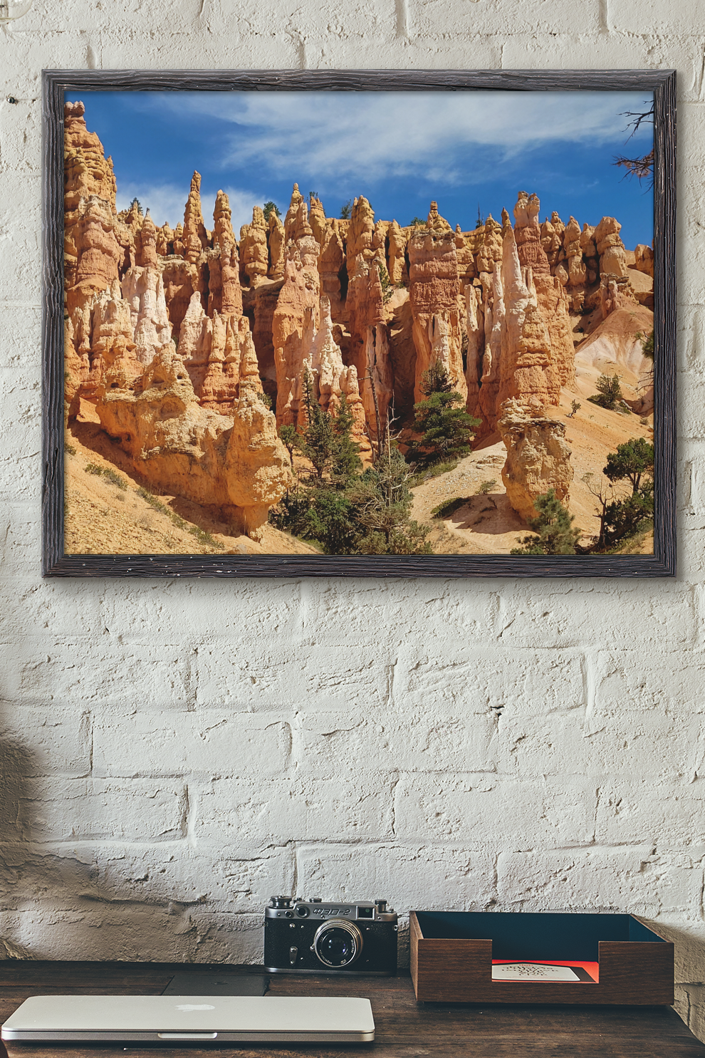 Bryce Canyon with orange hoodoos under a blue sky