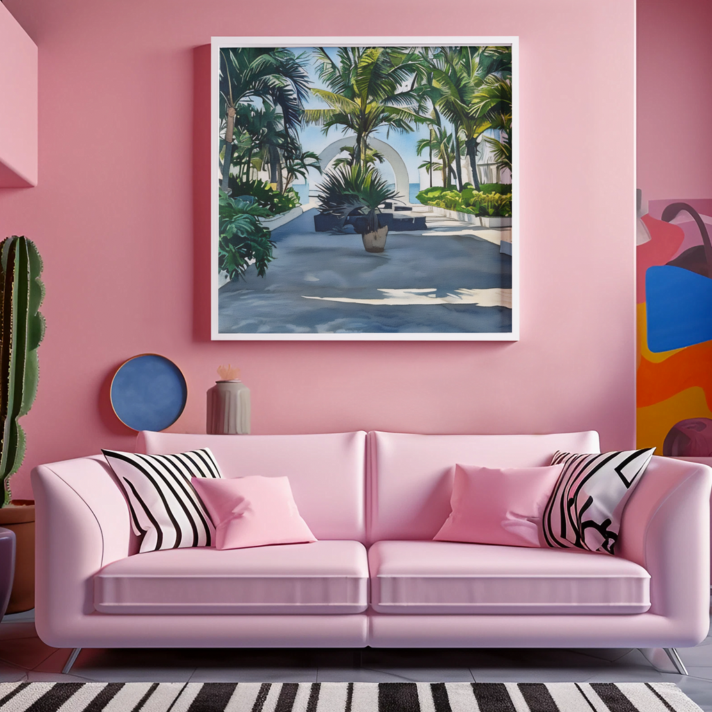  a tropical beach scene with palm trees