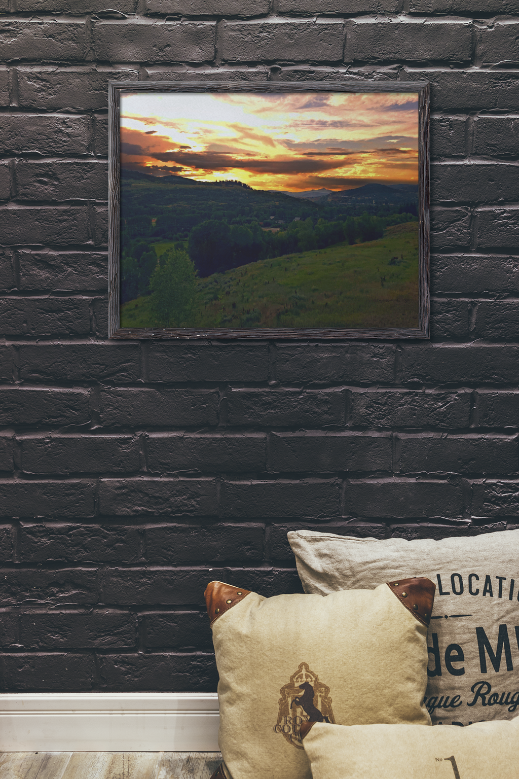 Golden Hour Mountain Valley Framed Fine Art Print