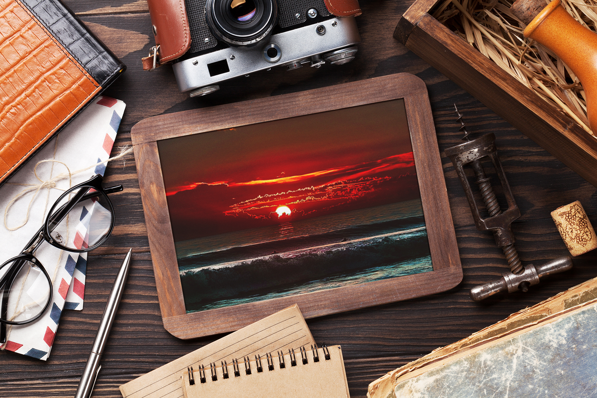 Pacific Ocean Sunset Surfers Wall Art | Fiery Red Sky Coastal Landscape Print