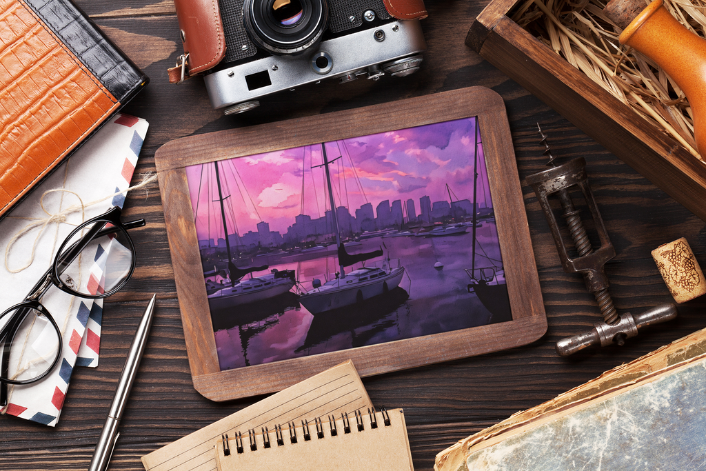 San Diego Harbor Sunrise Watercolor Fine Art Print
