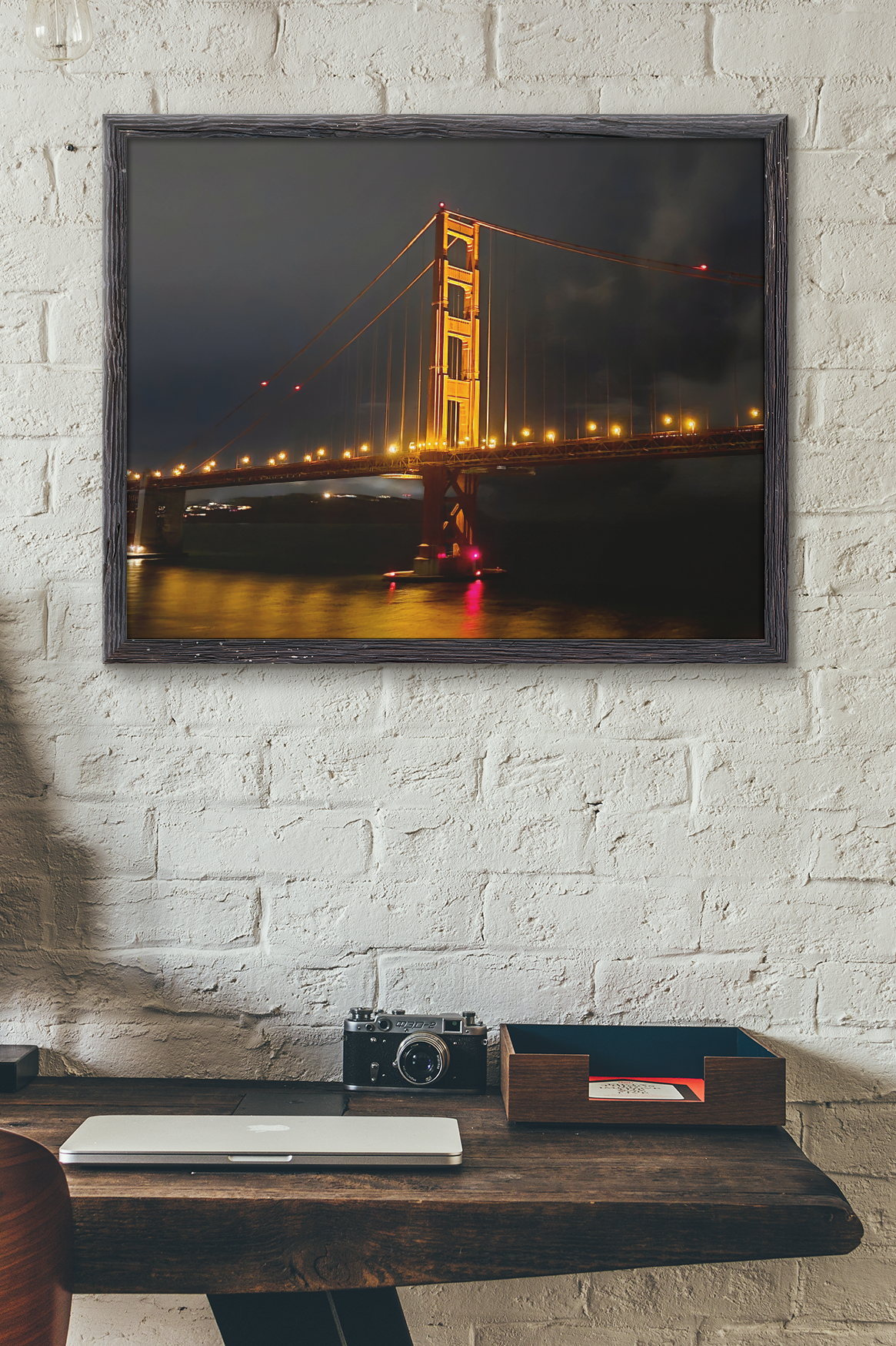 Golden Gate Bridge at Night Photo Print | San Francisco Illuminated Suspension Bridge Wall Art Print