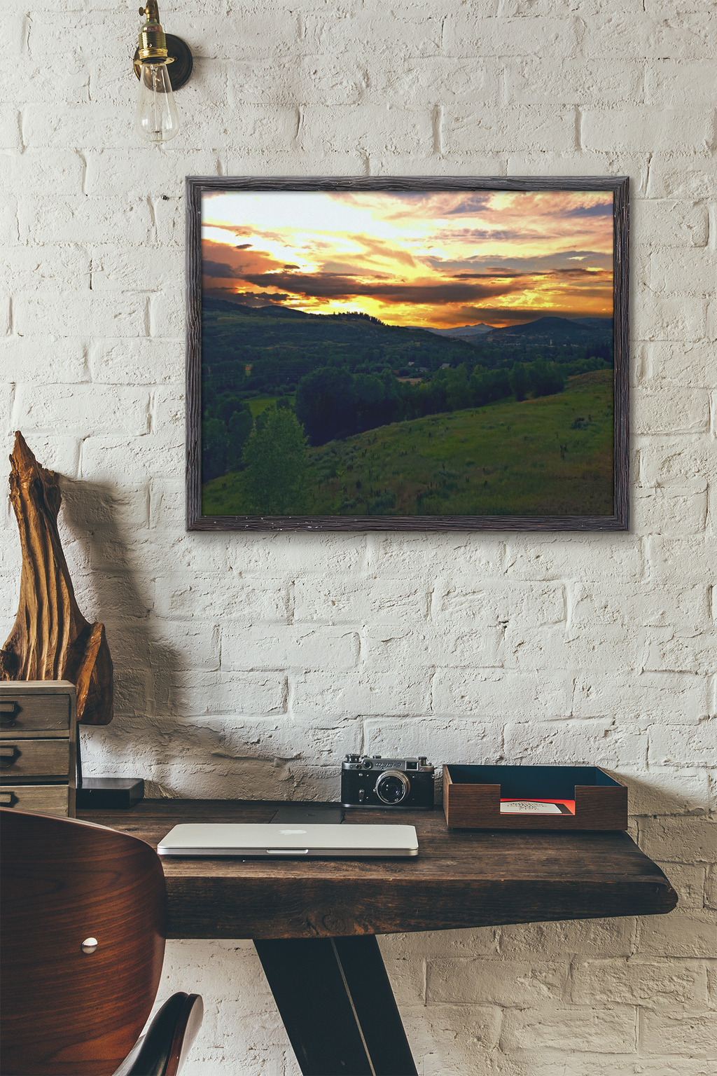 Golden Hour Mountain Valley Framed Fine Art Print