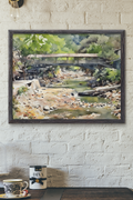 Rustic Covered Wooden Bridge River Watercolor Print